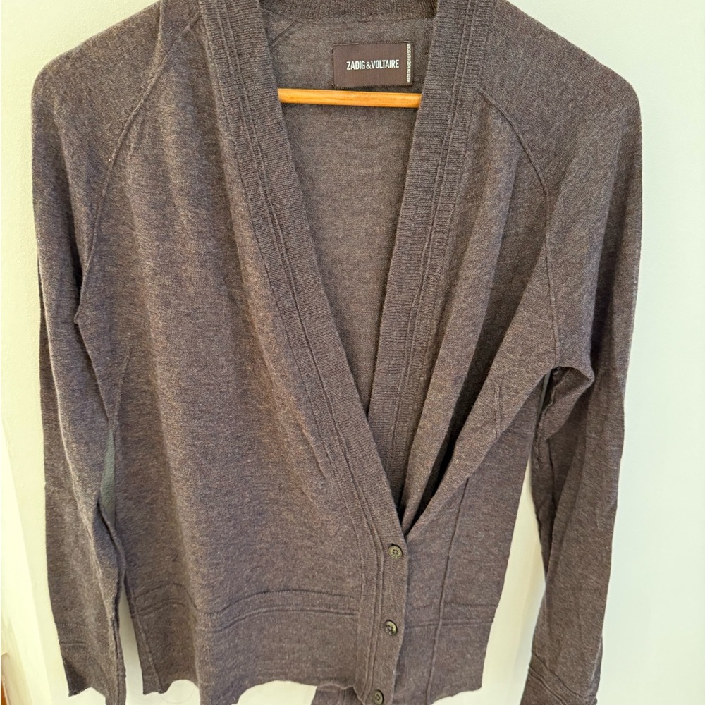Zadig & Voltaire Gray Cardigan Sweater with V-Neck